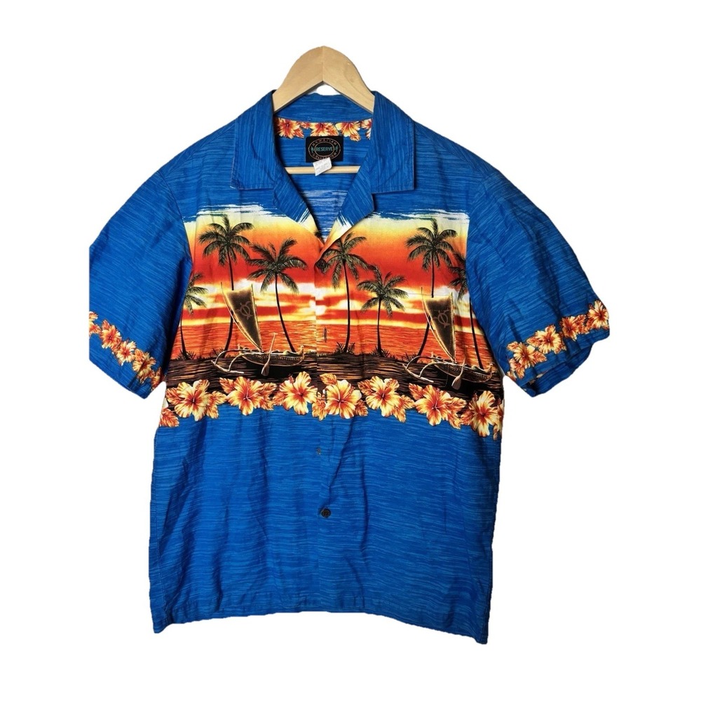 Hawaiian Reserve Collection Shirt Mens Medium Catamaran Sunset‎ Made Hawaii